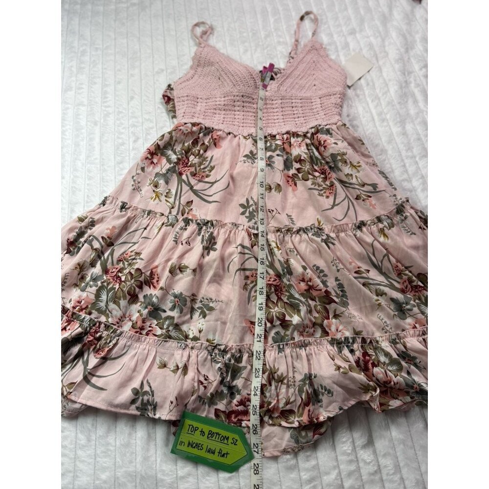 NWT Tea-Cola V-Neck Crochet Lined Strap Sleeveless Open Back Midi Dress Pink - Picture 2 of 6